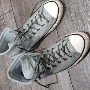 Converse mens All Star light grey leather high top sneakers. Size 10